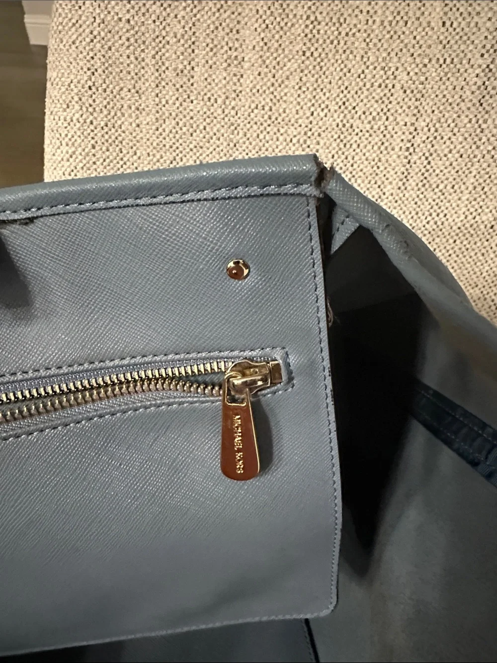 Michael Kors Slate Blue Leather Tote with Gold Hardware - Picture 6 of 10